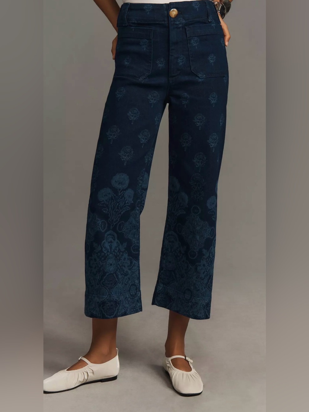 Maeve by Anthropologie The Colette Cropped Wide-Leg Floral Jeans 28P - Picture 2 of 10
